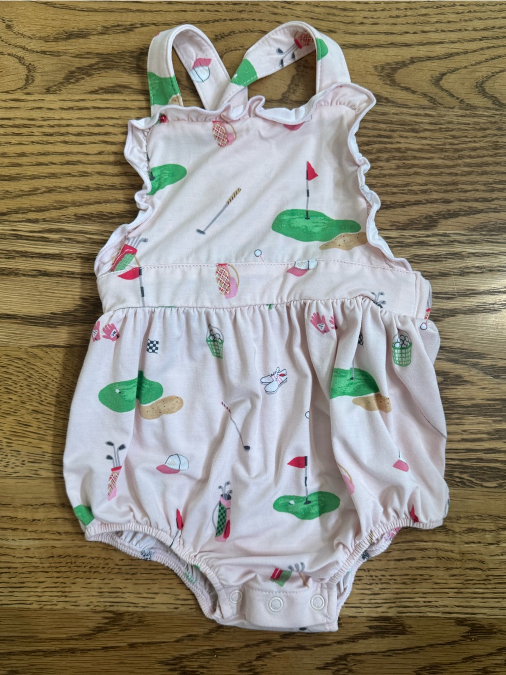 Angel Dear Pink Golf-Print Girls' One-Piece Romper